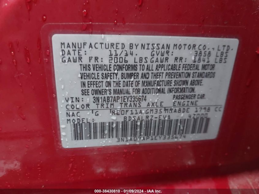 2014 NISSAN SENTRA SR - 3N1AB7AP1EY335674