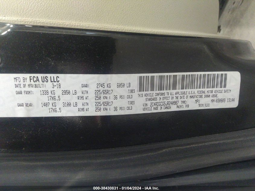2018 DODGE GRAND CARAVAN SXT - 2C4RDGCG5JR240987