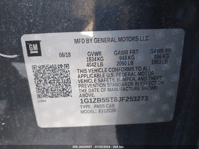 2018 CHEVROLET MALIBU 1LS - 1G1ZB5ST8JF253273