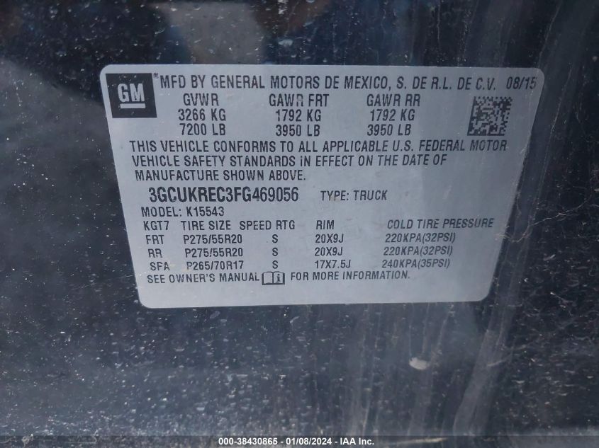 2015 CHEVROLET SILVERADO 1500 3GCUKREC3FG469056