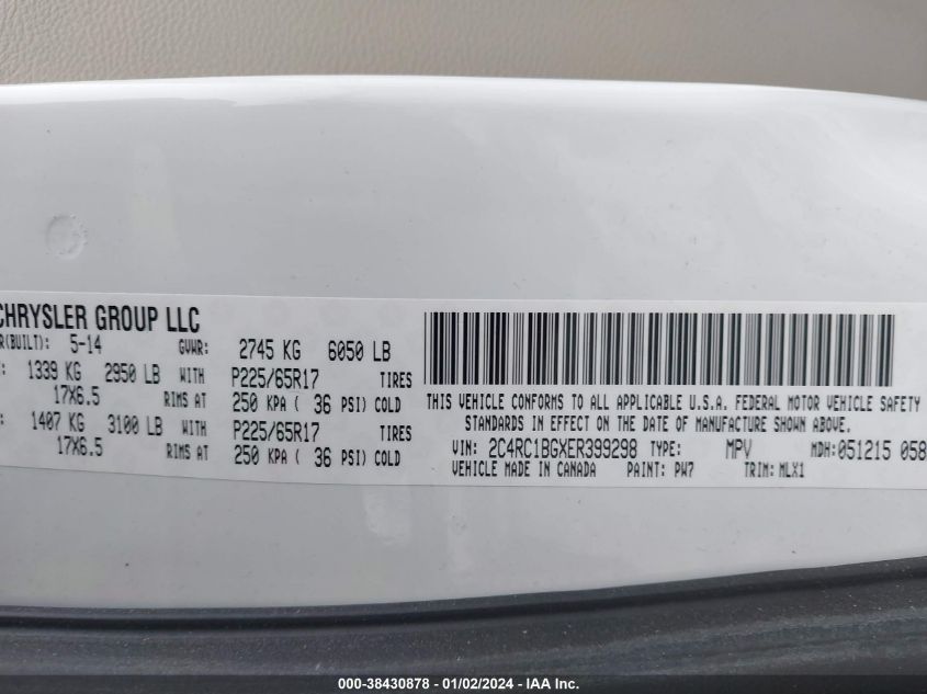 2014 CHRYSLER TOWN & COUNTRY TOURING - 2C4RC1BGXER399298