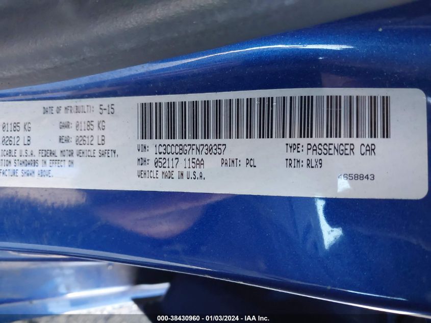 2015 CHRYSLER 200 S - 1C3CCCBG7FN730357
