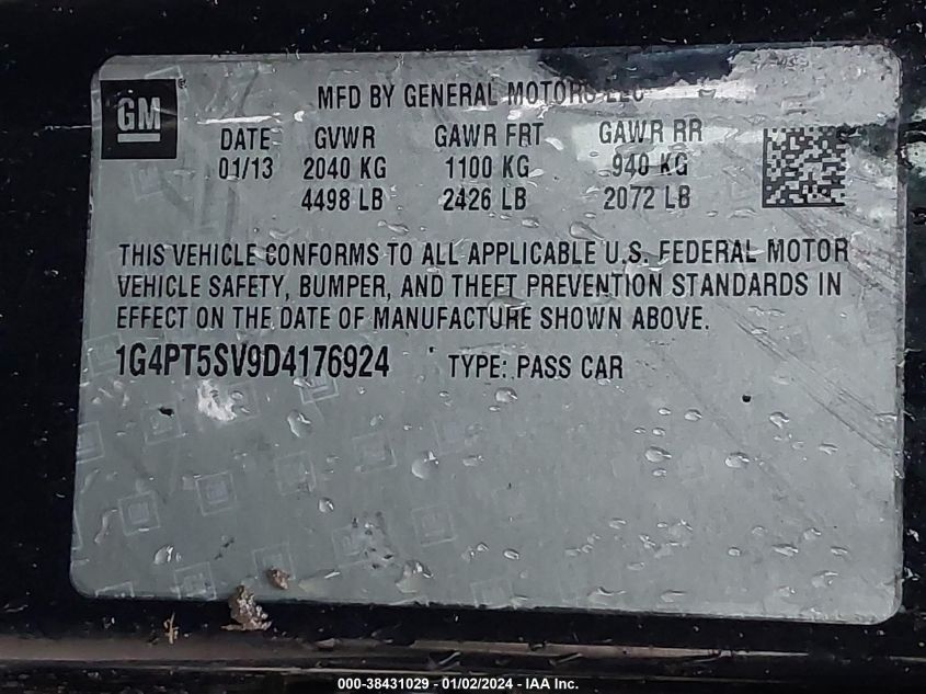 2013 BUICK VERANO PREMIUM GROUP - 1G4PT5SV9D4176924