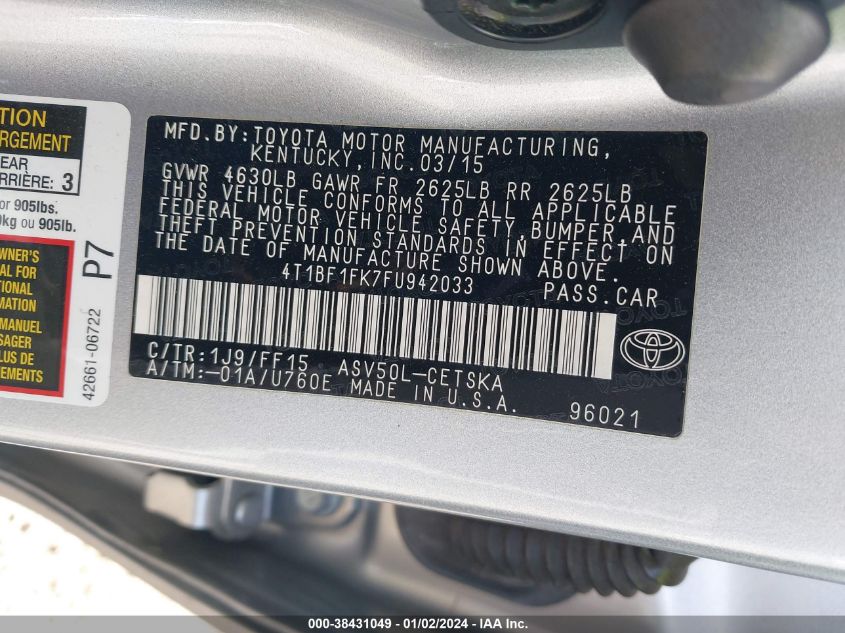 2015 TOYOTA CAMRY SE - 4T1BF1FK7FU942033