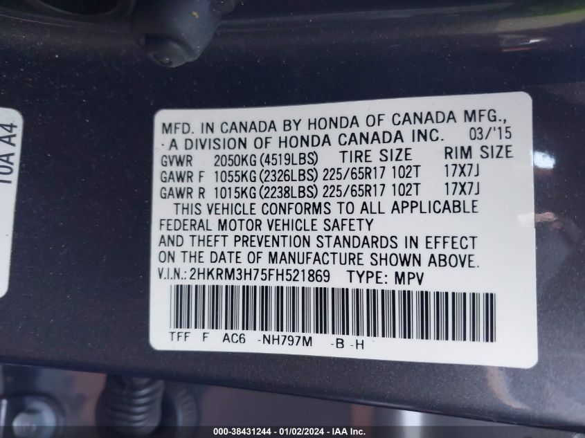 2015 HONDA CR-V EXL - 2HKRM3H75FH521869