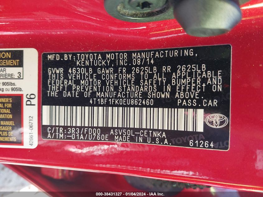 2014 TOYOTA CAMRY LE - 4T1BF1FK0EU862460