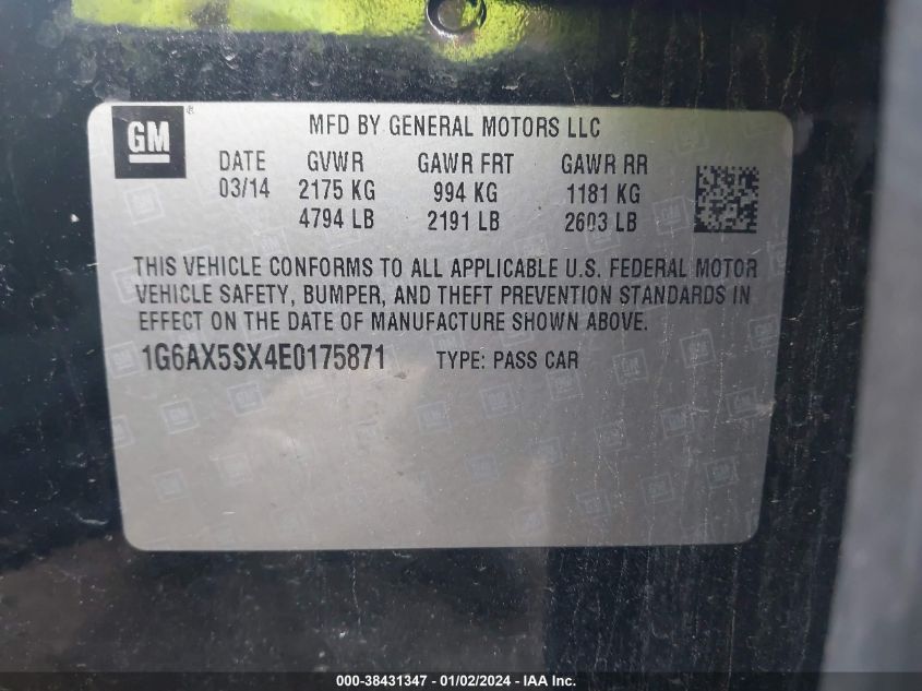 2014 CADILLAC CTS LUXURY - 1G6AX5SX4E0175871