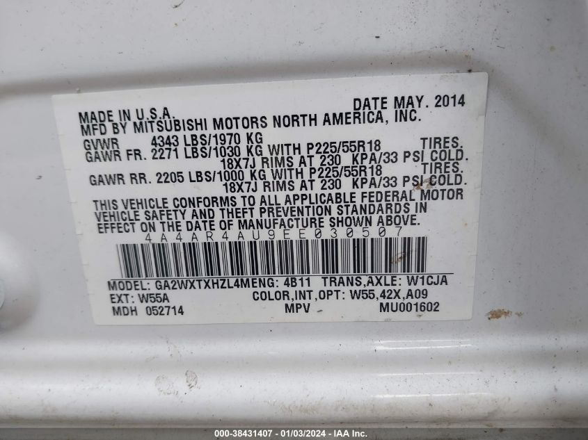 2014 MITSUBISHI OUTLANDER SPORT SE - 4A4AR4AU9EE030507