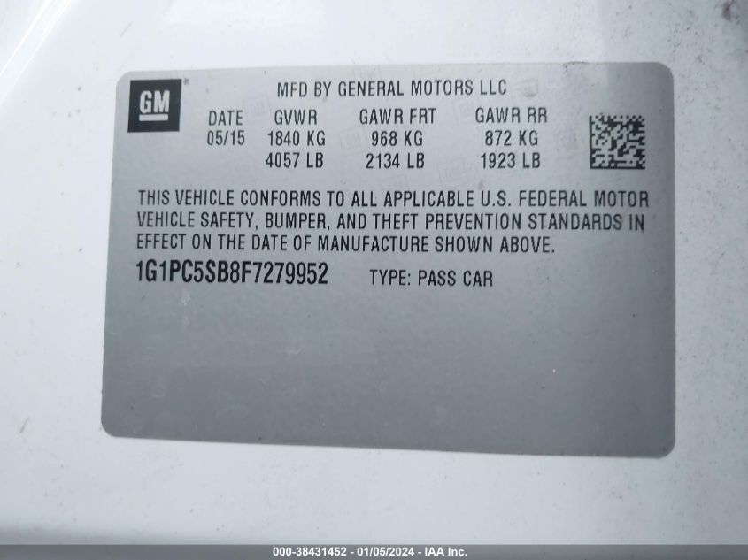 2015 CHEVROLET CRUZE 1LT AUTO - 1G1PC5SB8F7279952