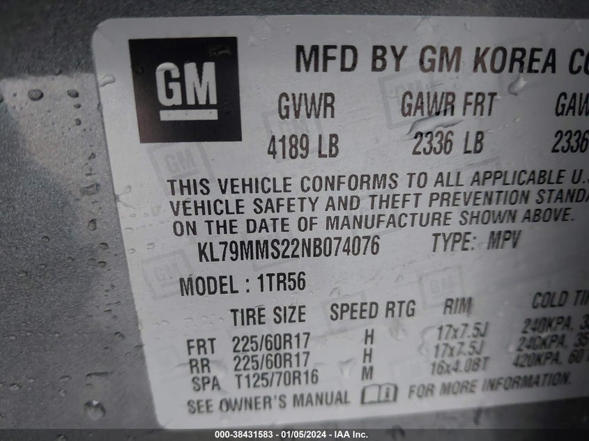 VIN KL79MMS22NB074076 2022 CHEVROLET TRAILBLAZER FWD LS