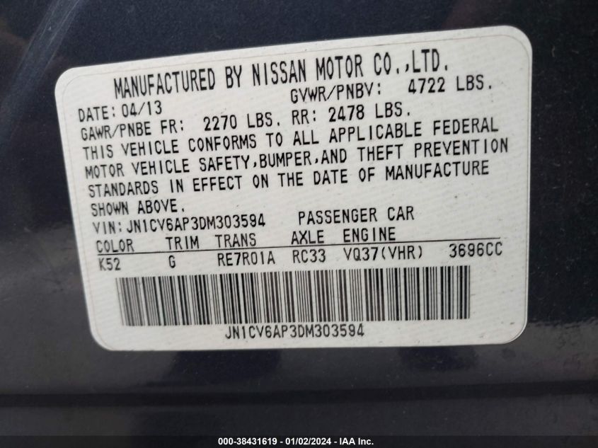 2013 INFINITI G37 JOURNEY/SPORT - JN1CV6AP3DM303594