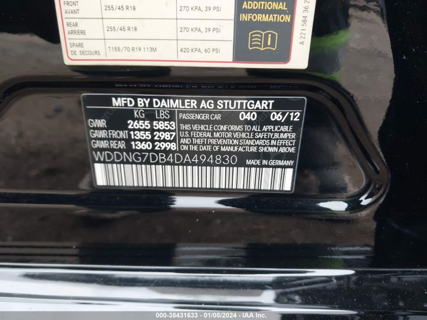 2013 MERCEDES-BENZ S 550 WDDNG7DB4DA494830