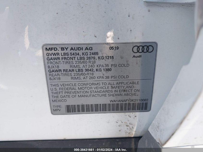 2019 AUDI Q5 PREMIUM - WA1ANAFY3K2110082
