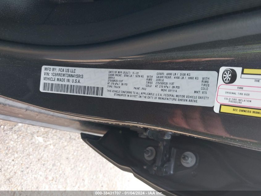2022 RAM 1500 BIG HORN/LONE STAR - 1C6RREMT3NN415913