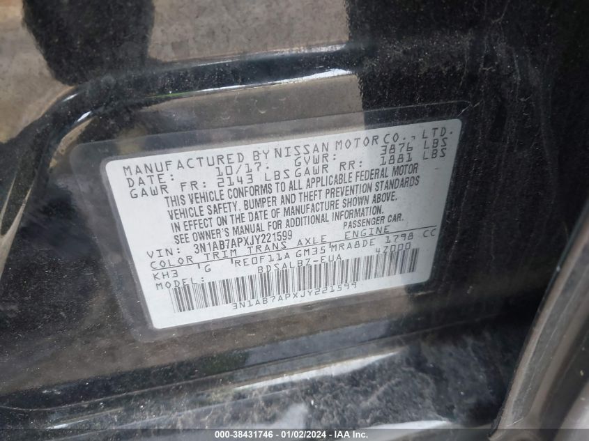 2018 NISSAN SENTRA S/SV/SR/SL - 3N1AB7APXJY221599