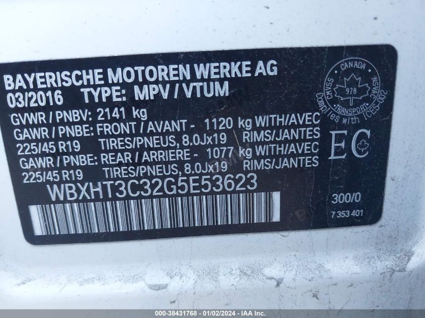 2016 BMW X1 - WBXHT3C32G5E53623