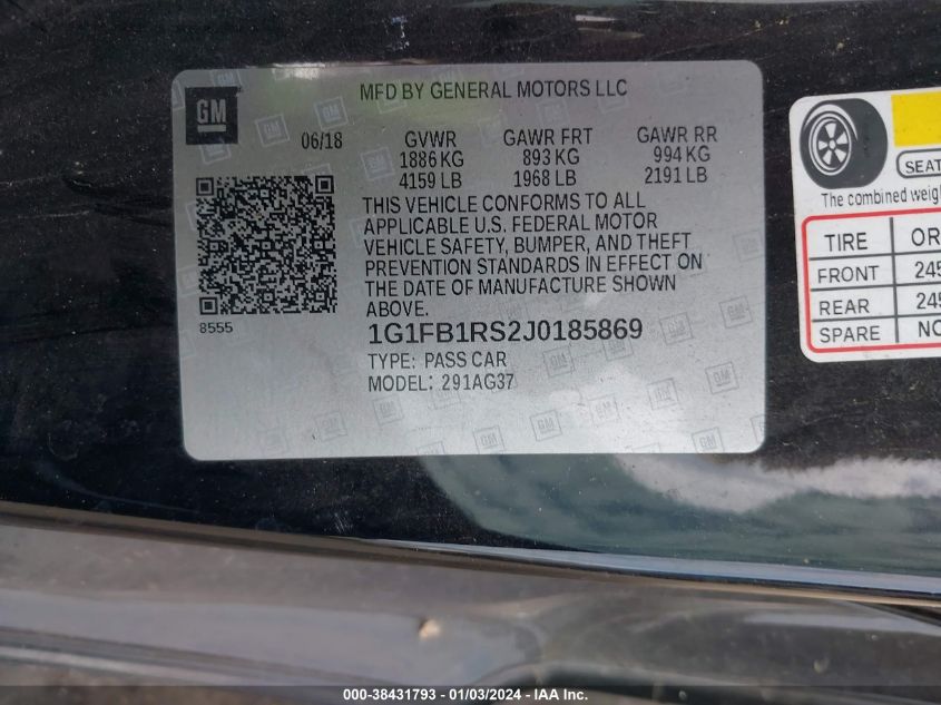 2018 CHEVROLET CAMARO LT - 1G1FB1RS2J0185869