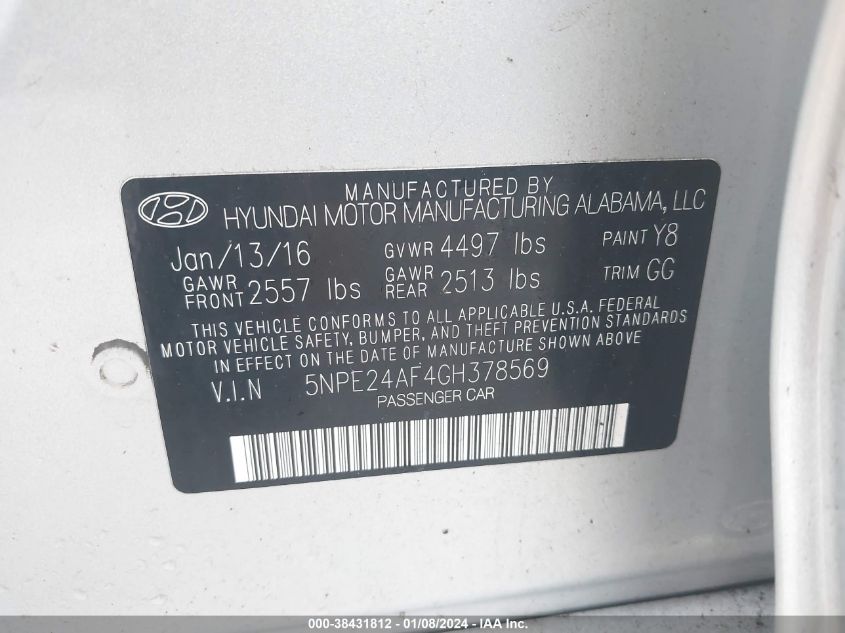 2016 HYUNDAI SONATA SE - 5NPE24AF4GH378569