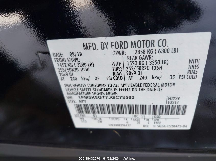 2018 FORD EXPLORER SPORT - 1FM5K8GT7JGC78560