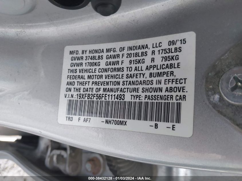 2015 HONDA CIVIC LX - 19XFB2F56FE111493