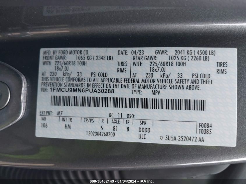 2023 FORD ESCAPE ST-LINE - 1FMCU9MN6PUA30288