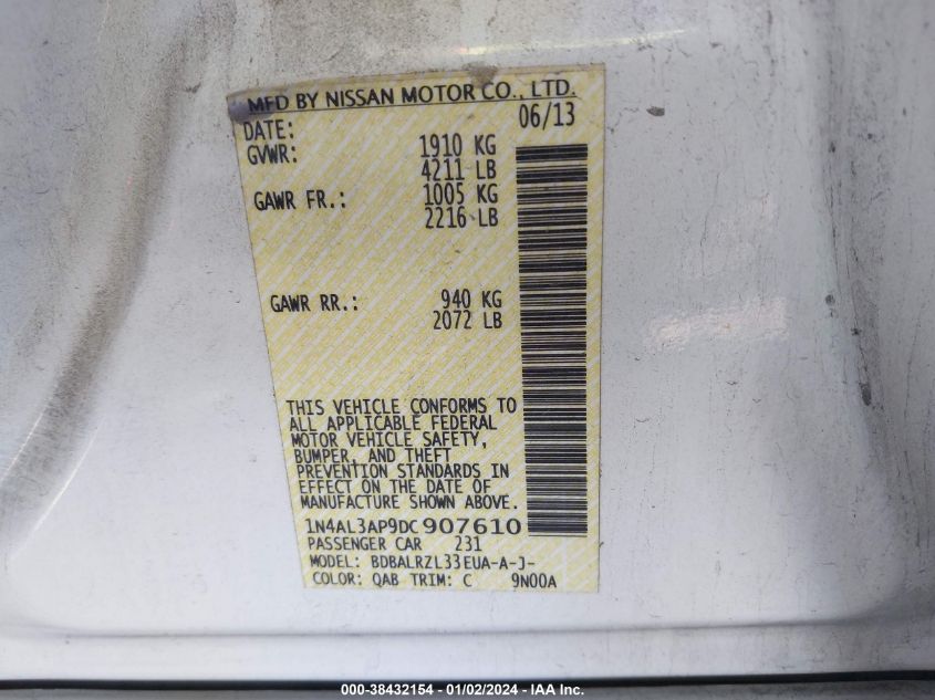 2013 NISSAN ALTIMA 2.5 S - 1N4AL3AP9DC907610