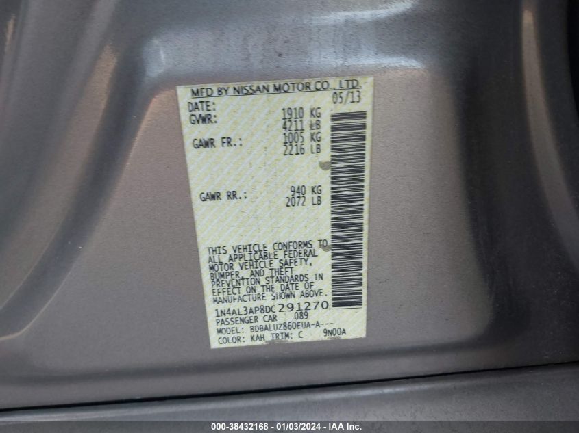 2013 NISSAN ALTIMA 2.5 SV - 1N4AL3AP8DC291270