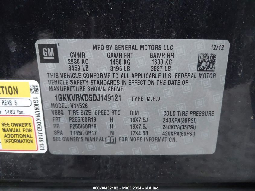 2013 GMC ACADIA SLT-1 - 1GKKVRKD5DJ149121