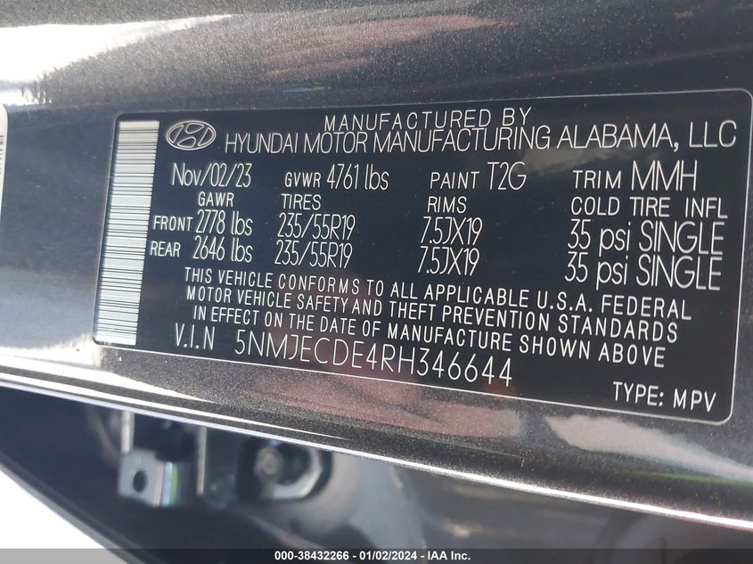 VIN 5NMJECDE4RH346644 2024 HYUNDAI TUCSON LIMITED