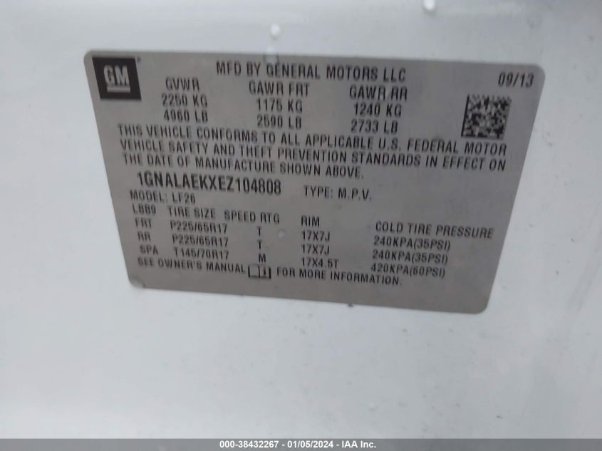 2014 CHEVROLET EQUINOX LS - 1GNALAEKXEZ104808