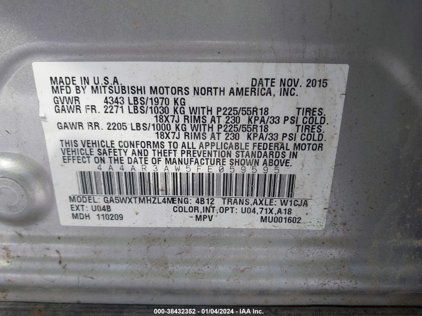 2015 MITSUBISHI OUTLANDER SPORT ES - 4A4AR3AW5FE059595