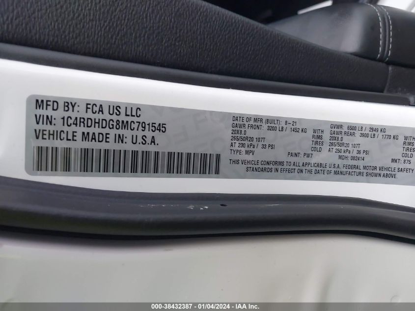 2021 DODGE DURANGO GT PLUS RWD - 1C4RDHDG8MC791545