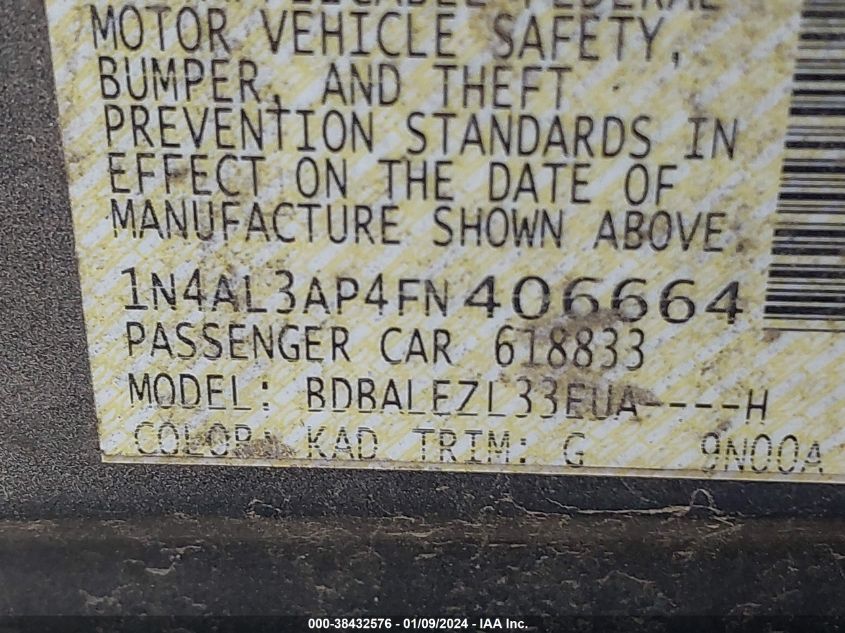 2015 NISSAN ALTIMA 2.5 S - 1N4AL3AP4FN406664
