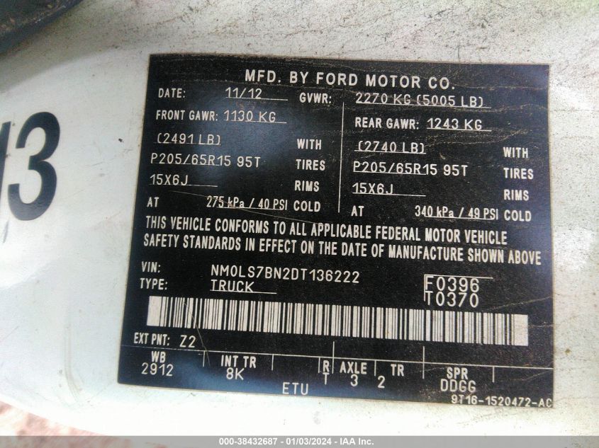 2013 FORD TRANSIT CONNECT XLT - NM0LS7BN2DT136222