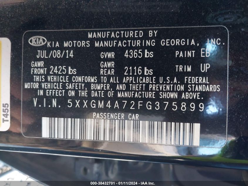 2015 KIA OPTIMA LX - 5XXGM4A72FG375899