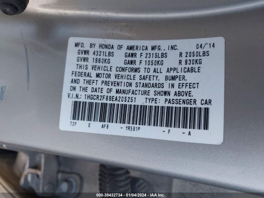2014 HONDA ACCORD EX-L - 1HGCR2F89EA205251