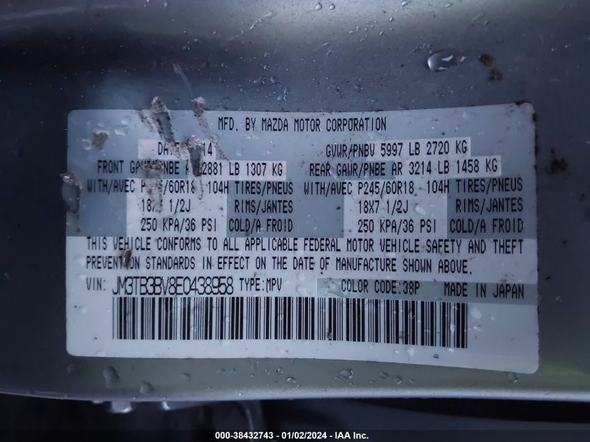 2014 MAZDA CX-9 SPORT - JM3TB3BV8E0438958