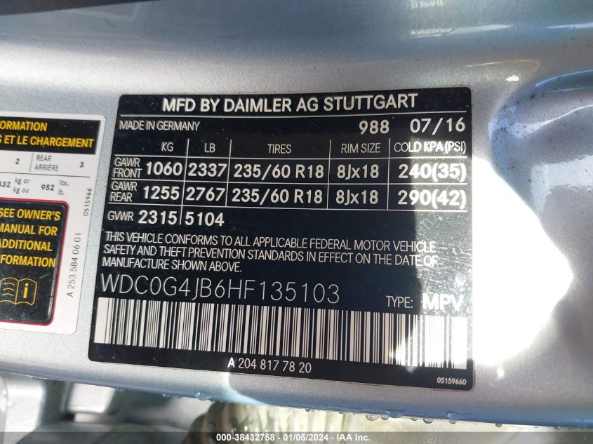 2017 MERCEDES-BENZ GLC 300 - WDC0G4JB6HF135103
