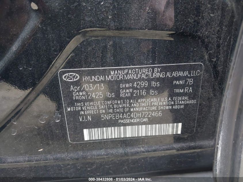 2013 HYUNDAI SONATA GLS - 5NPEB4AC4DH722466