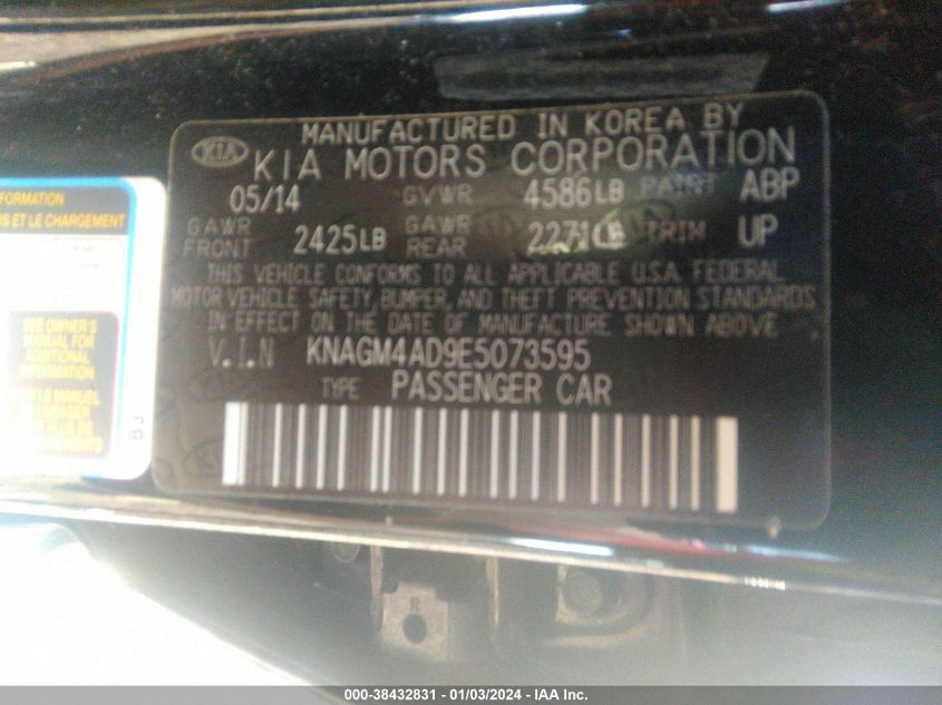 2014 KIA OPTIMA HYBRID LX - KNAGM4AD9E5073595