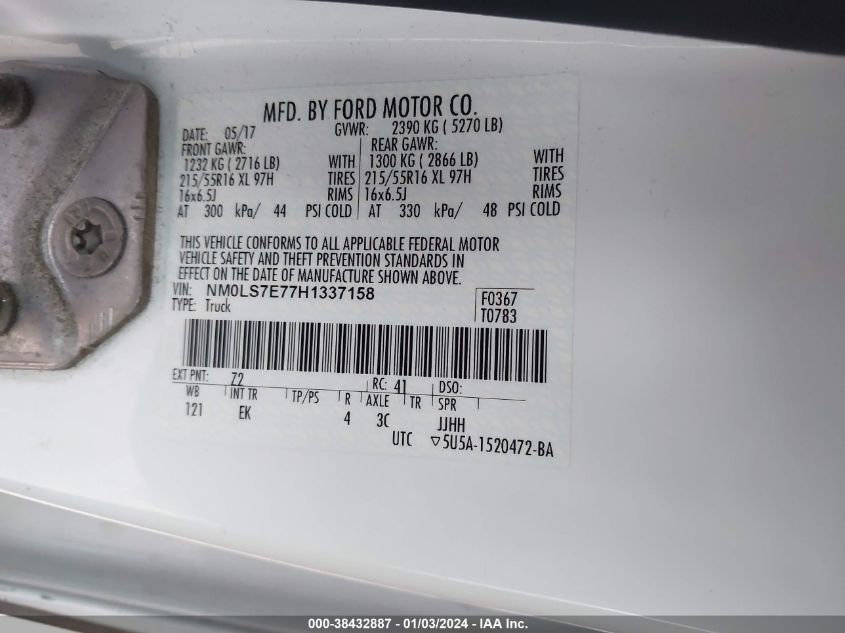 2017 FORD TRANSIT CONNECT XL - NM0LS7E77H1337158