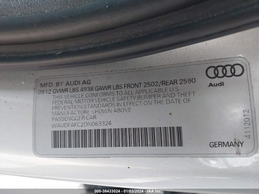 2013 AUDI A6 PREMIUM PLUS - WAUDFAFC2DN063324