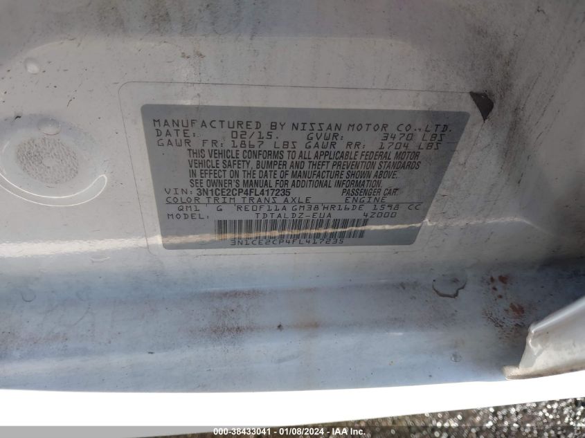 2015 NISSAN VERSA NOTE S (SR)/S PLUS/SL/SR/SV - 3N1CE2CP4FL417235