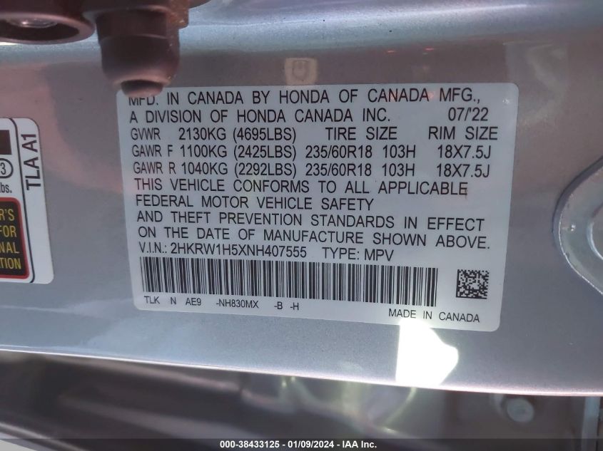 2022 HONDA CR-V 2WD EX - 2HKRW1H5XN4407555