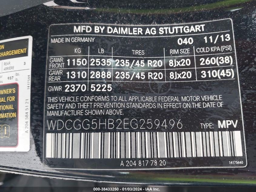 2014 MERCEDES-BENZ GLK 350 WDCGG5HB2EG259496