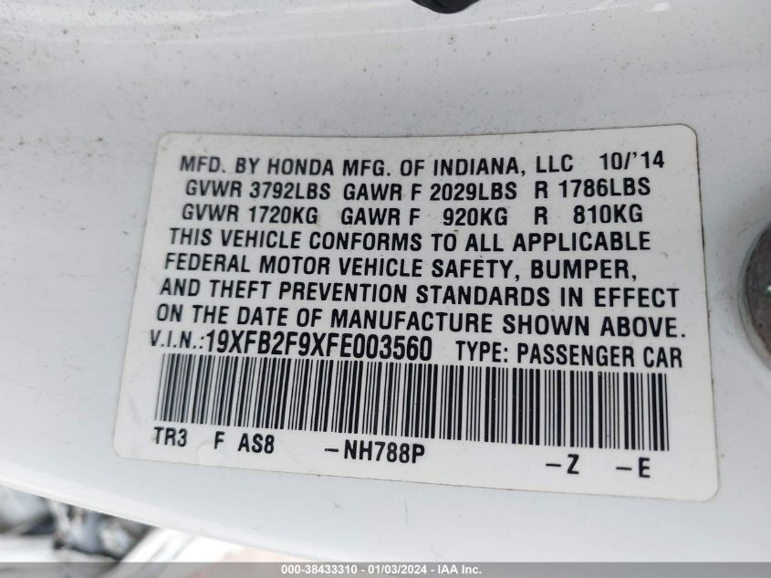 2015 HONDA CIVIC EX-L - 19XFB2F9XFE003560