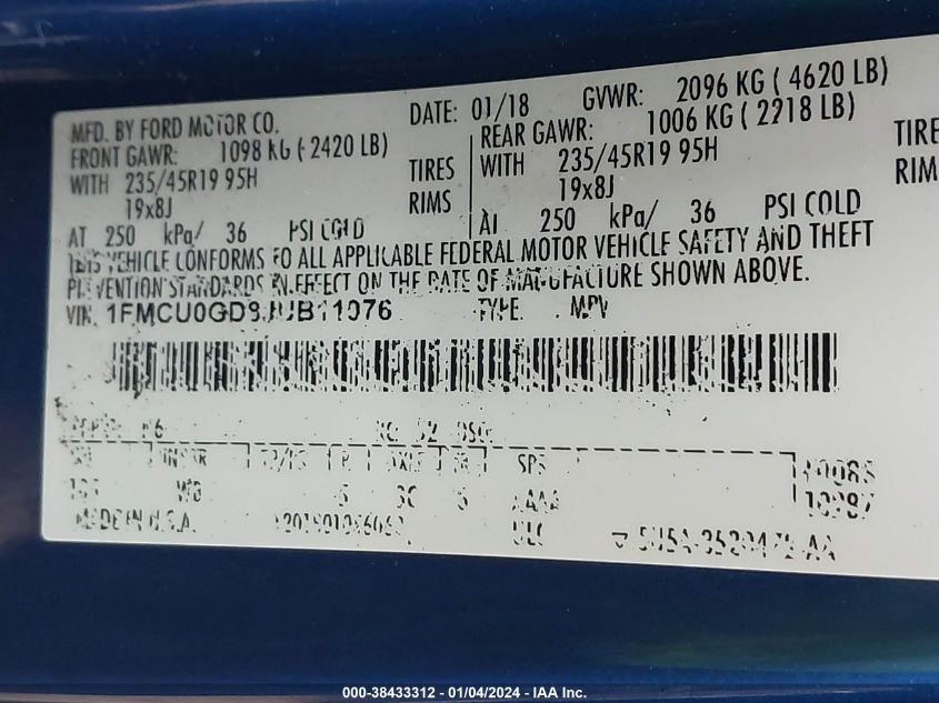 2018 FORD ESCAPE SE - 1FMCU0GD8JUB11976