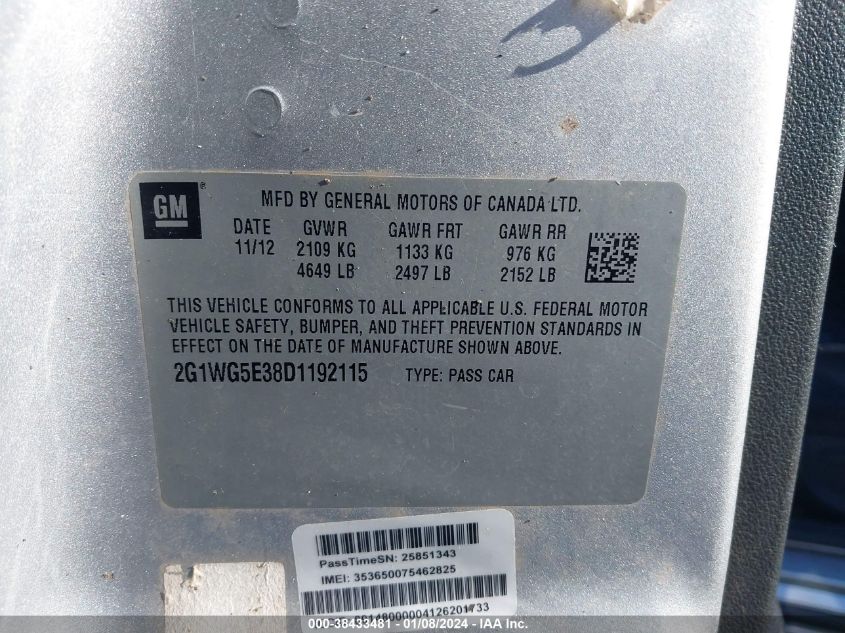 2013 CHEVROLET IMPALA LT - 2G1WG5E38D1192115