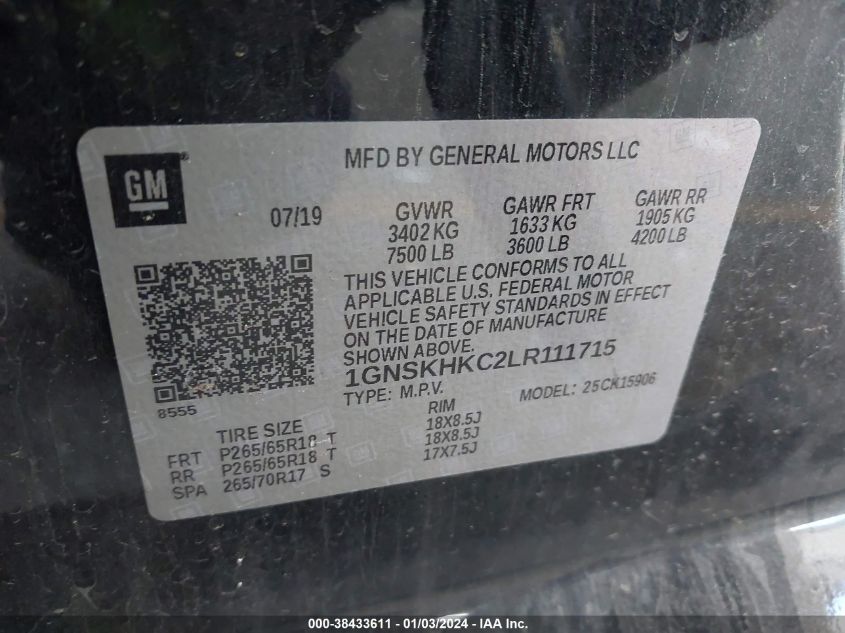 2020 CHEVROLET SUBURBAN K1500 LT - 1GNSKHKC2LR111715
