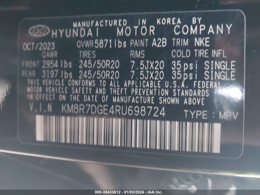 2024 HYUNDAI PALISADE CALLIGRAPHY/CALLIGRAPHY N - KM8R7DGE4RU698724